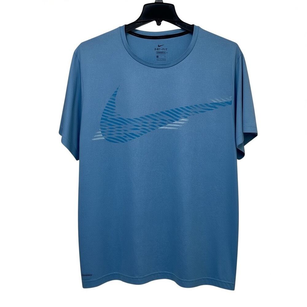 Nike Dri Fit Tee Mens XXL Blue Swoosh Graphic Short Sleeve Athletic